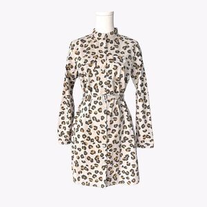A.P.C. RUE MADAME PARIS NWOT Cotton twill belted shirtdress in Leopard Size L